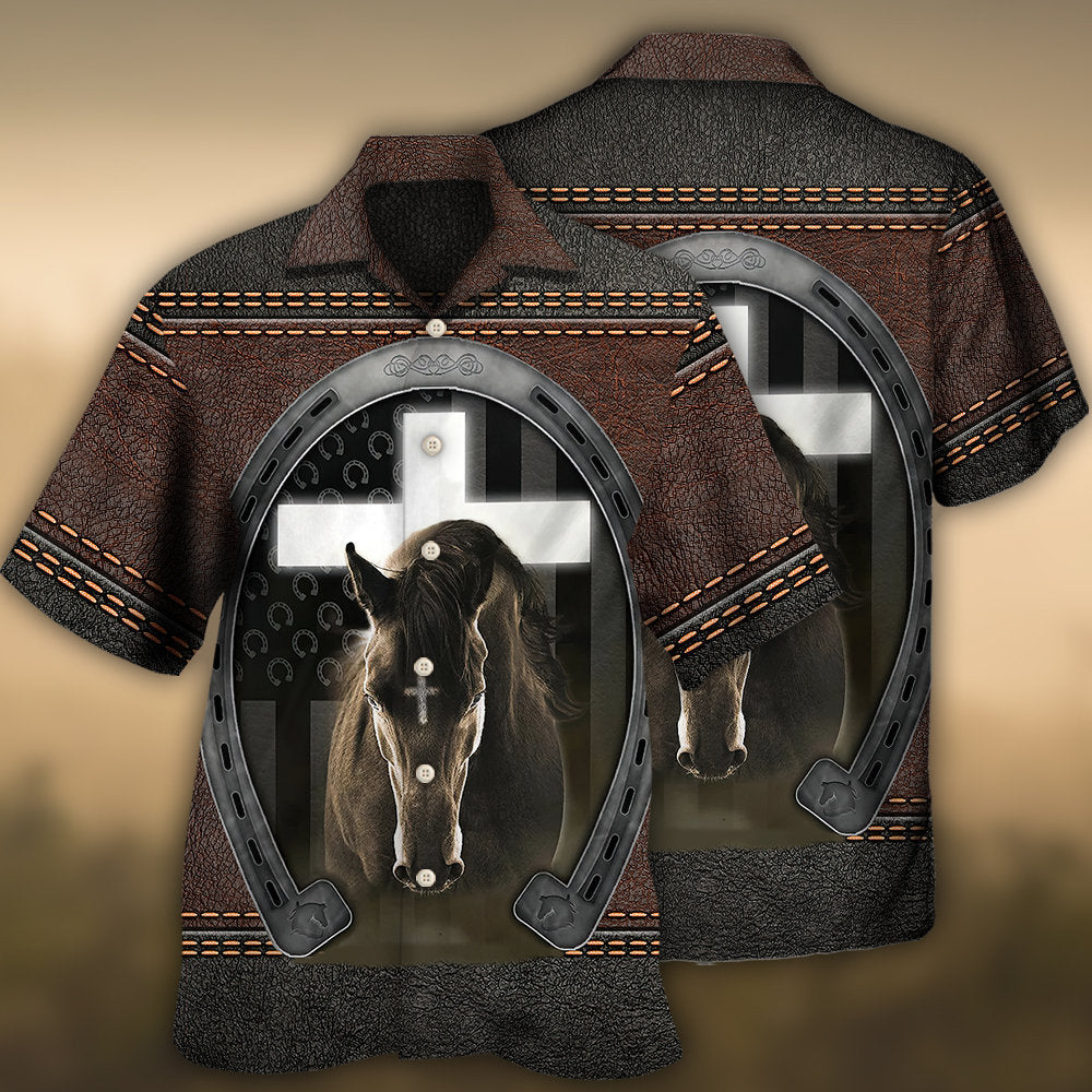Horse Life Faith Western Leather Style - Hawaiian Shirt
