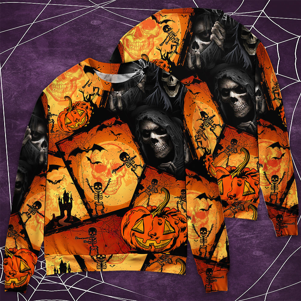 Halloween Skull Pumpkin Night Art – Sweater - Ugly Christmas Sweater