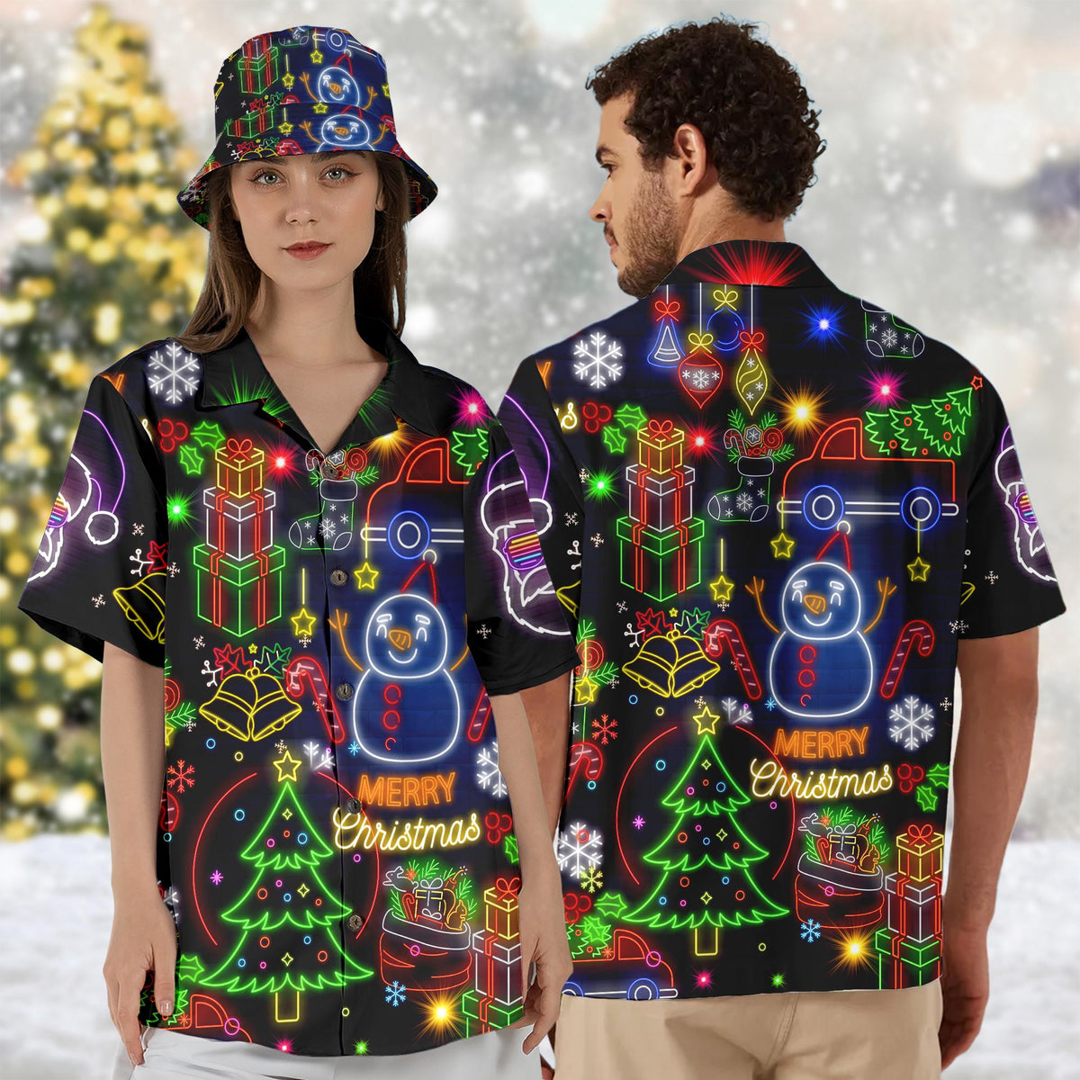 Christmas Bright Neon Lights Santa Claus Festive – Hawaiian Shirt