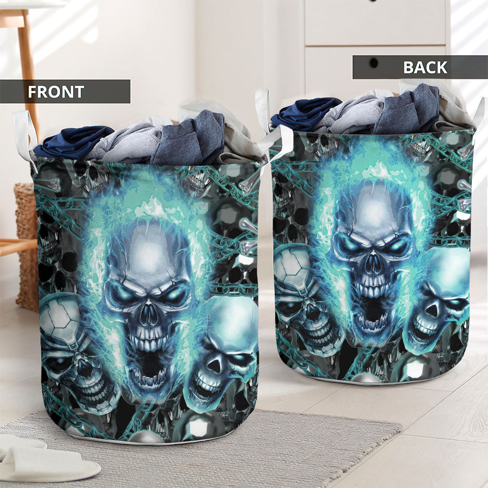 Skull Blue Flame Screaming - Laundry Basket - Owls Matrix LTD