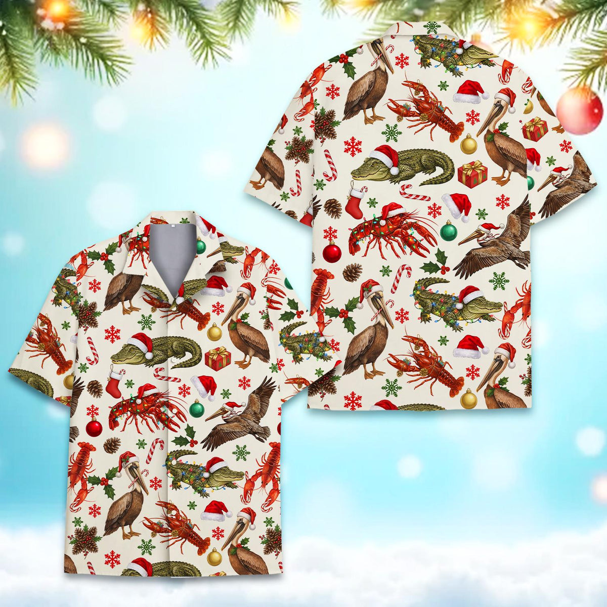 Christmas Crawfish Alligator Pelican Cajun Holiday – Hawaiian Shirt