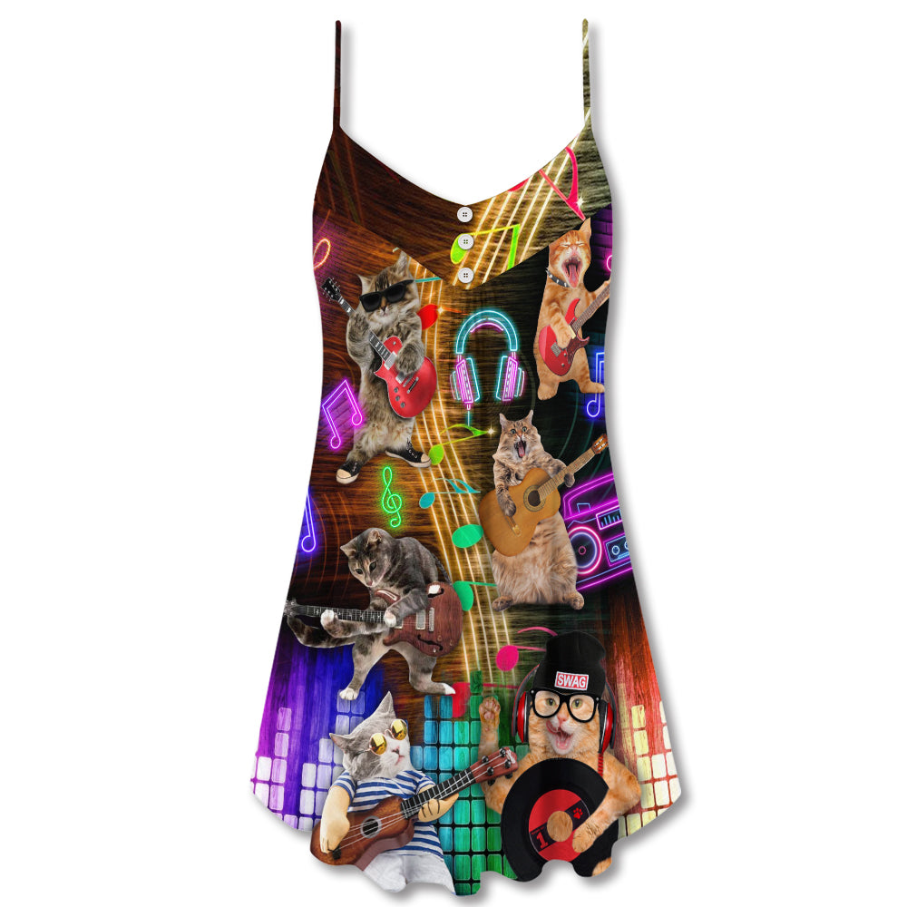 Rocker Cat Lovely Style – Women's Summer Sleeveless V-Neck Camisole Dress