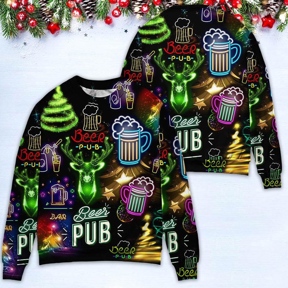 Christmas Beer Neon Art Style – Sweater - Ugly Christmas Sweater