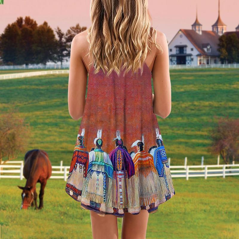 Native Summer Vibes Pink – Women's Summer Sleeveless V-Neck Camisole Dress