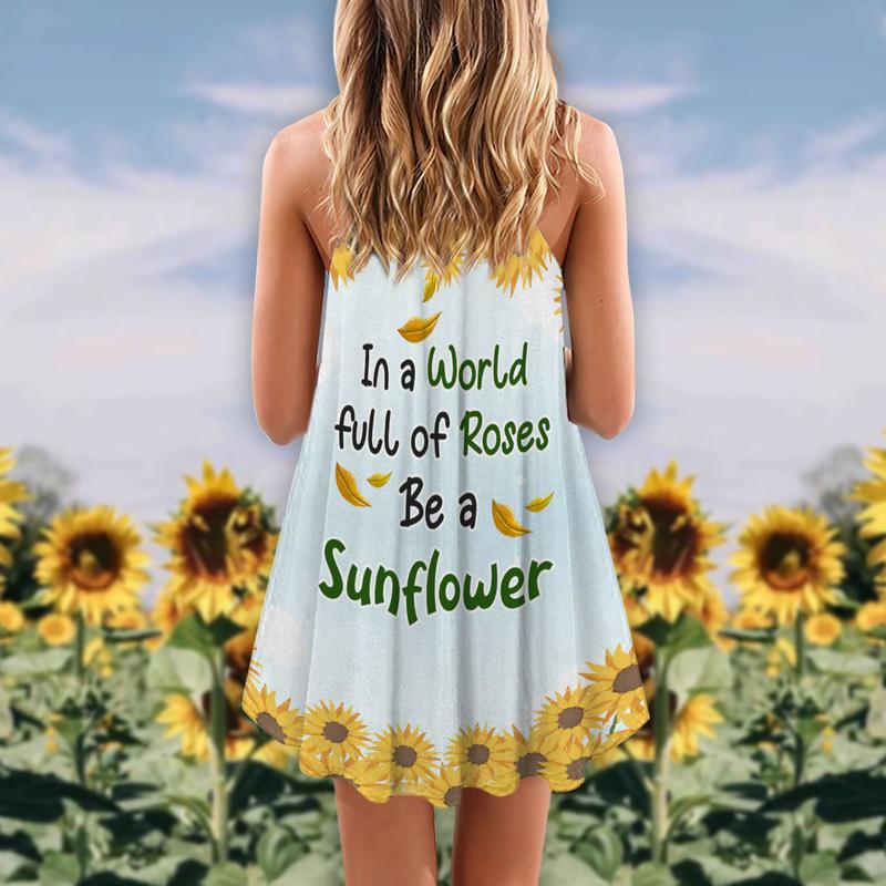 Elephant Sunflower Summer – Women's Summer Sleeveless V-Neck Camisole Dress