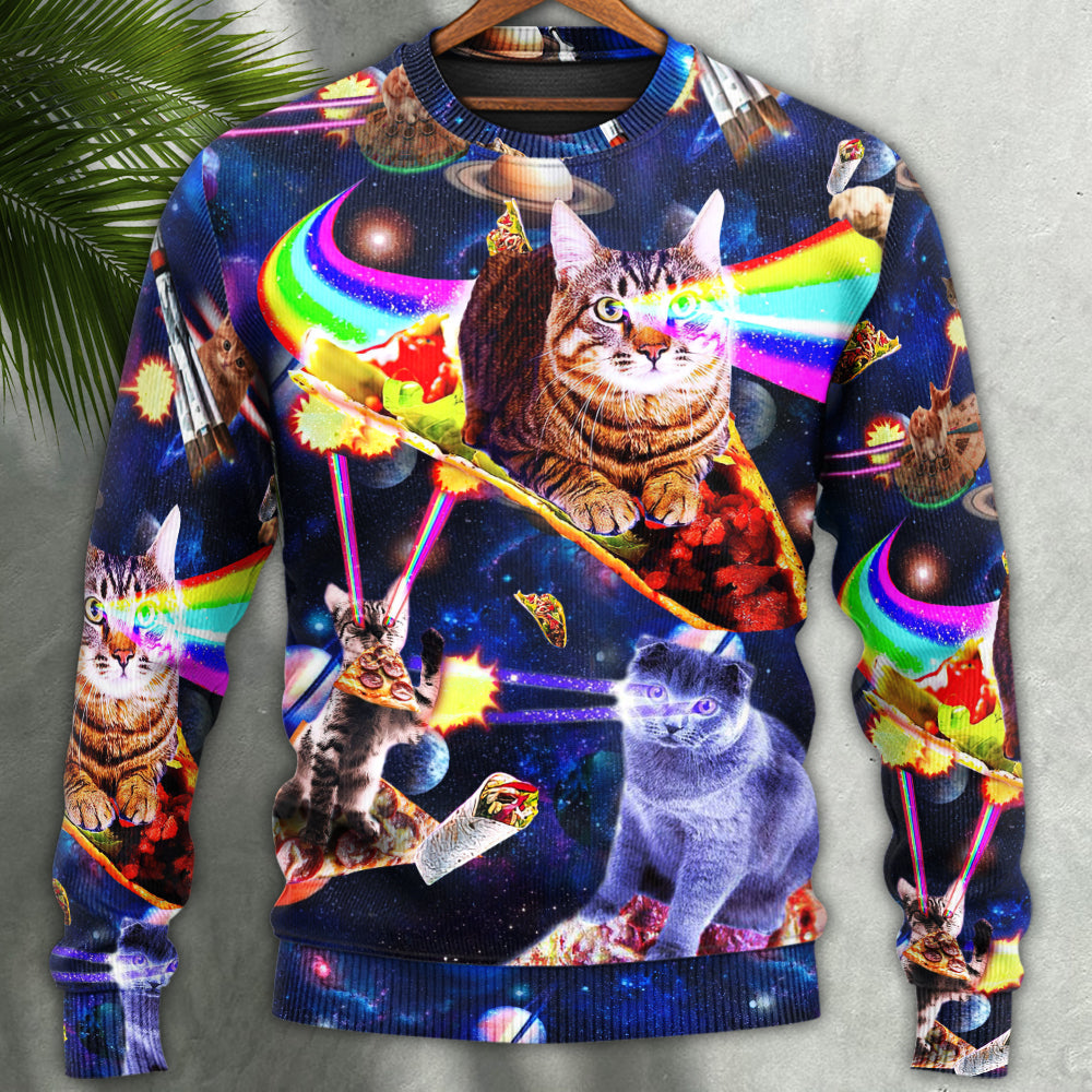 Space Galaxy Cat Food Ride – Sweater - Ugly Christmas Sweater