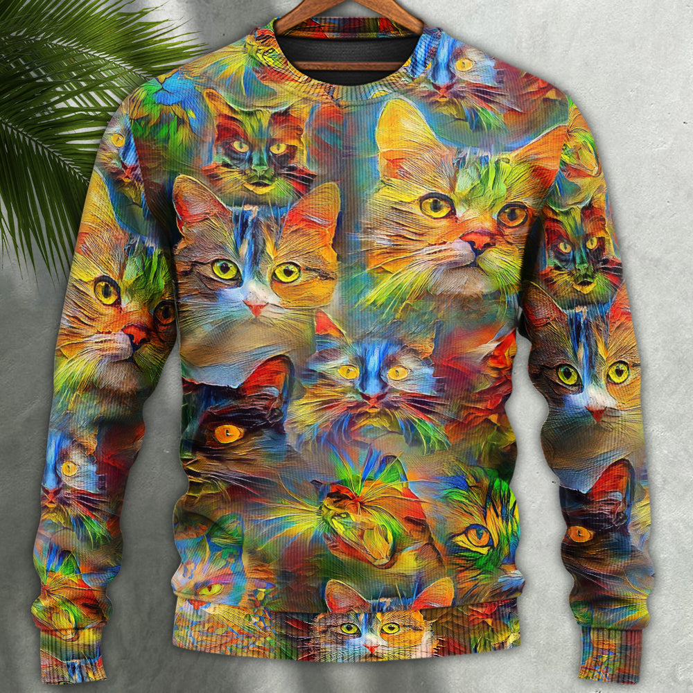Colorful Lovely Cat Art Design – Sweater - Ugly Christmas Sweater