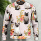 Tropical Floral Siamese Cat Art – Sweater - Ugly Christmas Sweater
