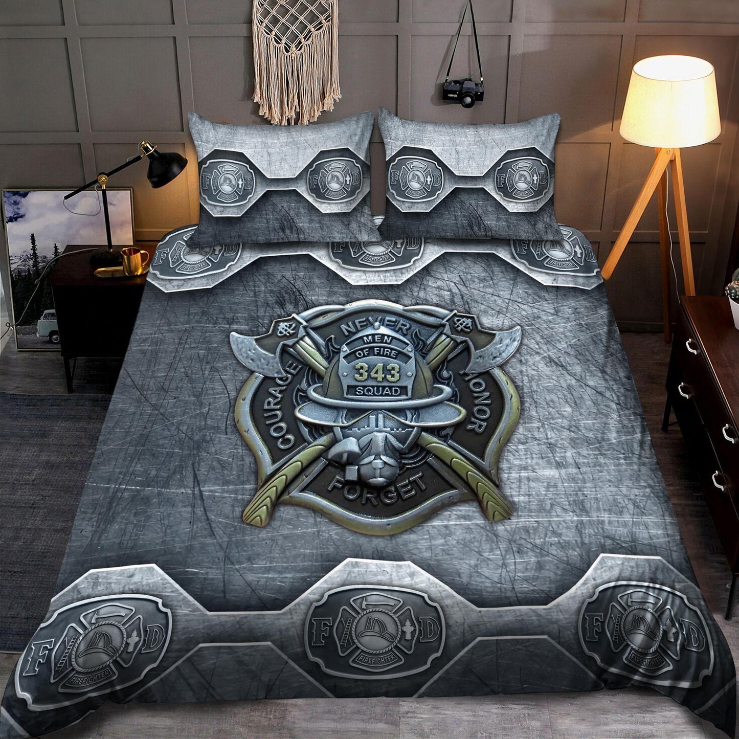 343 Firefighter Warrior Bedding Cover For Firefighter Bedroom Decor