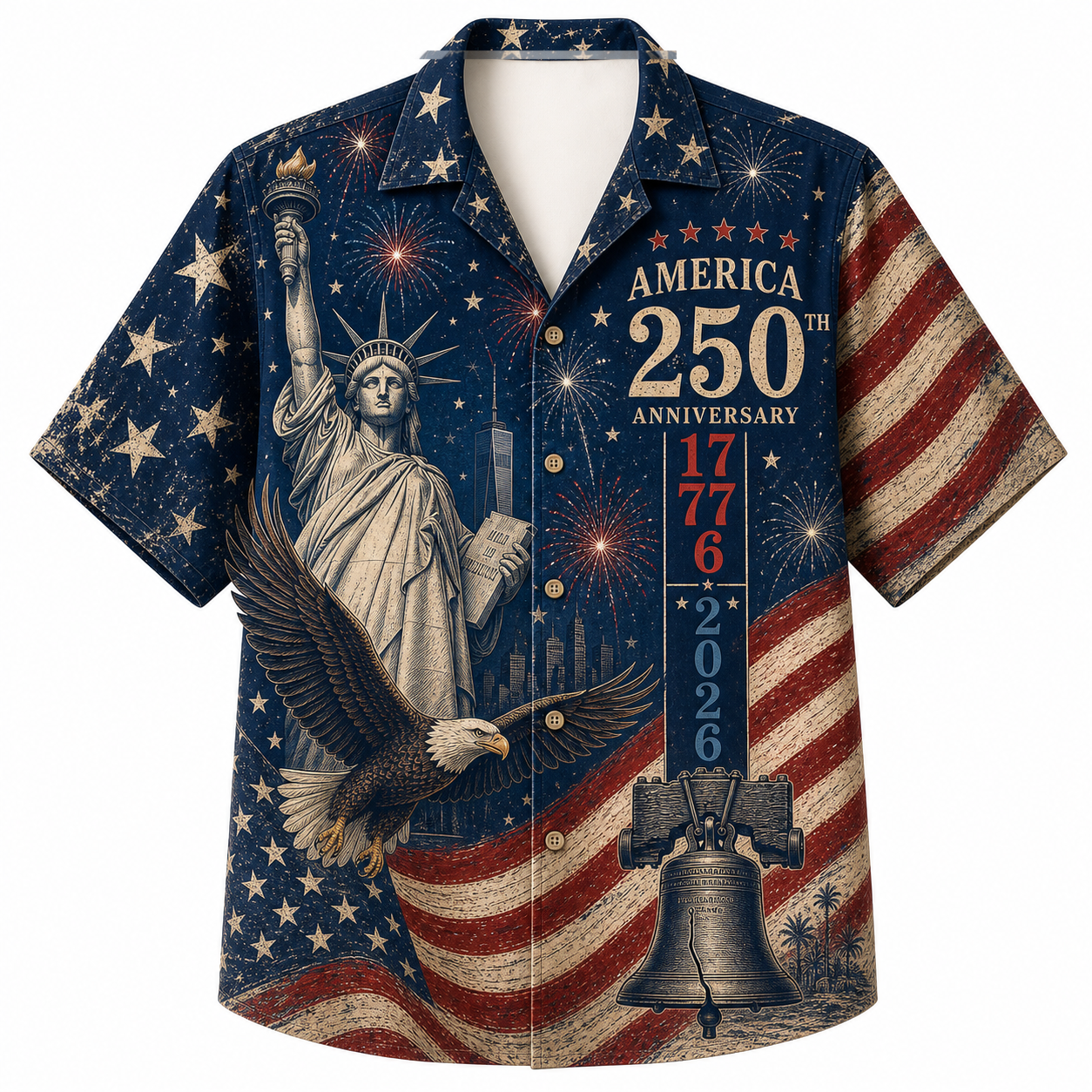 America 250th Anniversary Retro Flag Hawaiian Shirt 1776-2026