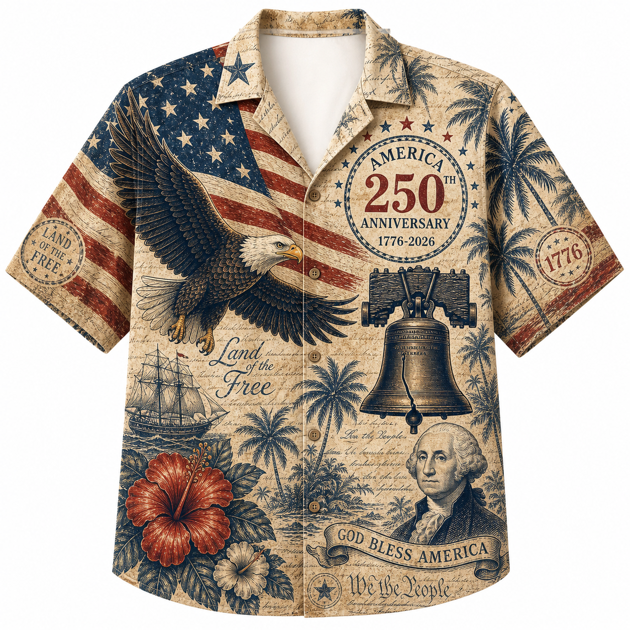 America 250th Anniversary Vintage USA Hawaiian Shirt 1776-2026