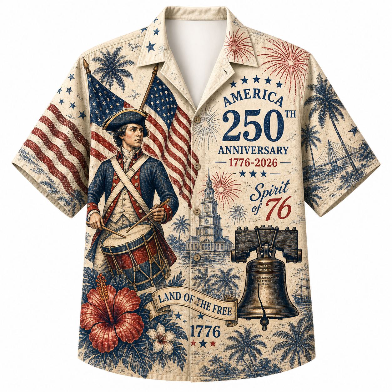 America 250th Spirit Drum Hawaiian Shirt