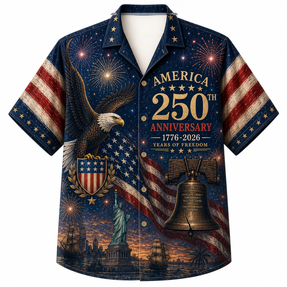 America 250th Freedom Button Hawaiian Shirt