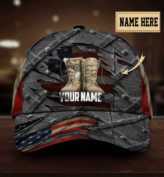 Custom Veteran Crack Pattern Personalized Name – Classic Cap