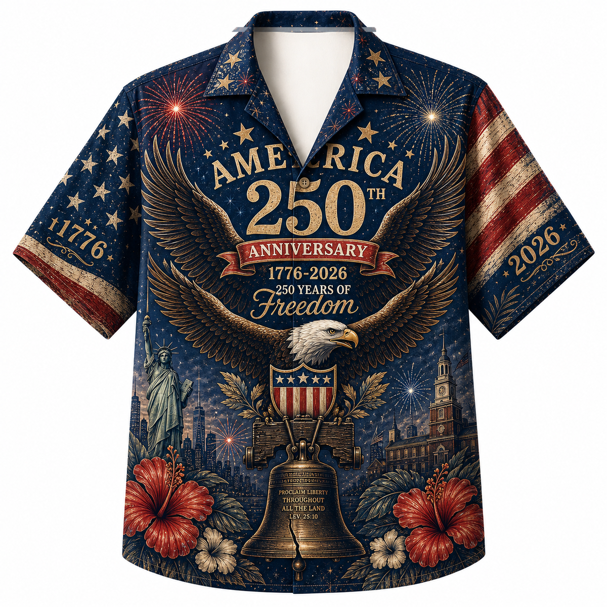 America 250th Anniversary Eagle Print Hawaiian Shirt