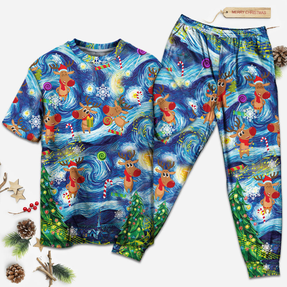 Christmas Dancing Reindeers Happy - Pajamas Short Sleeve - Owls Matrix LTD