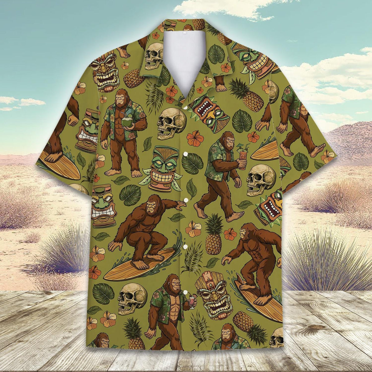 Sasquatch Bigfoot Skull Pineapple Tiki Tropical – Hawaiian Shirt