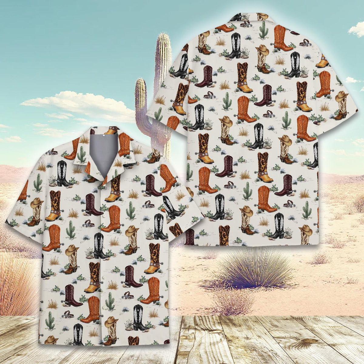 Western Cowboy Boots Vintage Rodeo Desert Cactus – Hawaiian Shirt