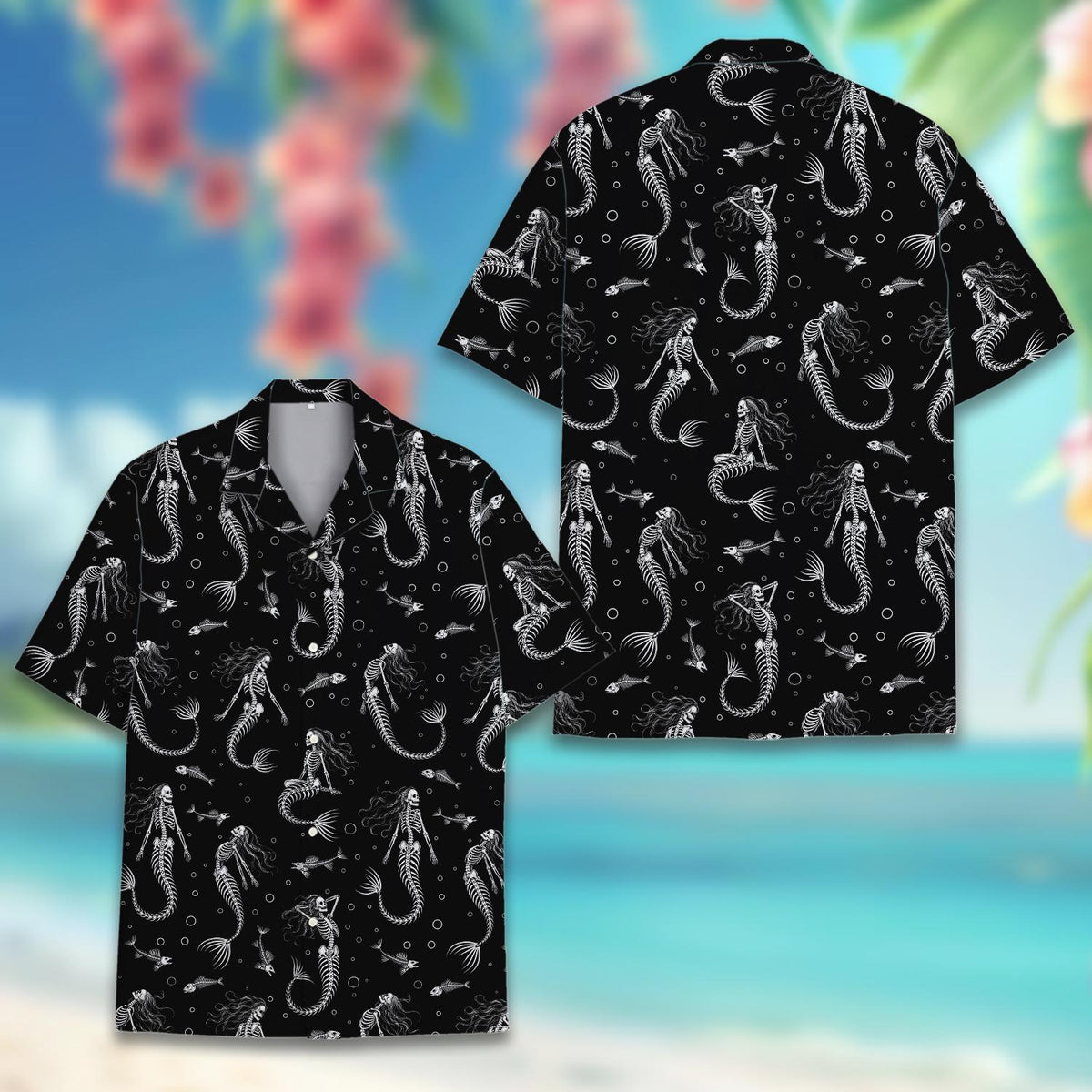 Mermaid Skeleton Gothic Spooky Ocean Halloween – Hawaiian Shirt