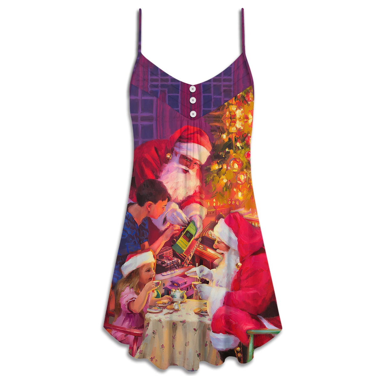 Christmas Santa Story Light Art – Women's Summer Sleeveless V-Neck Camisole Dress