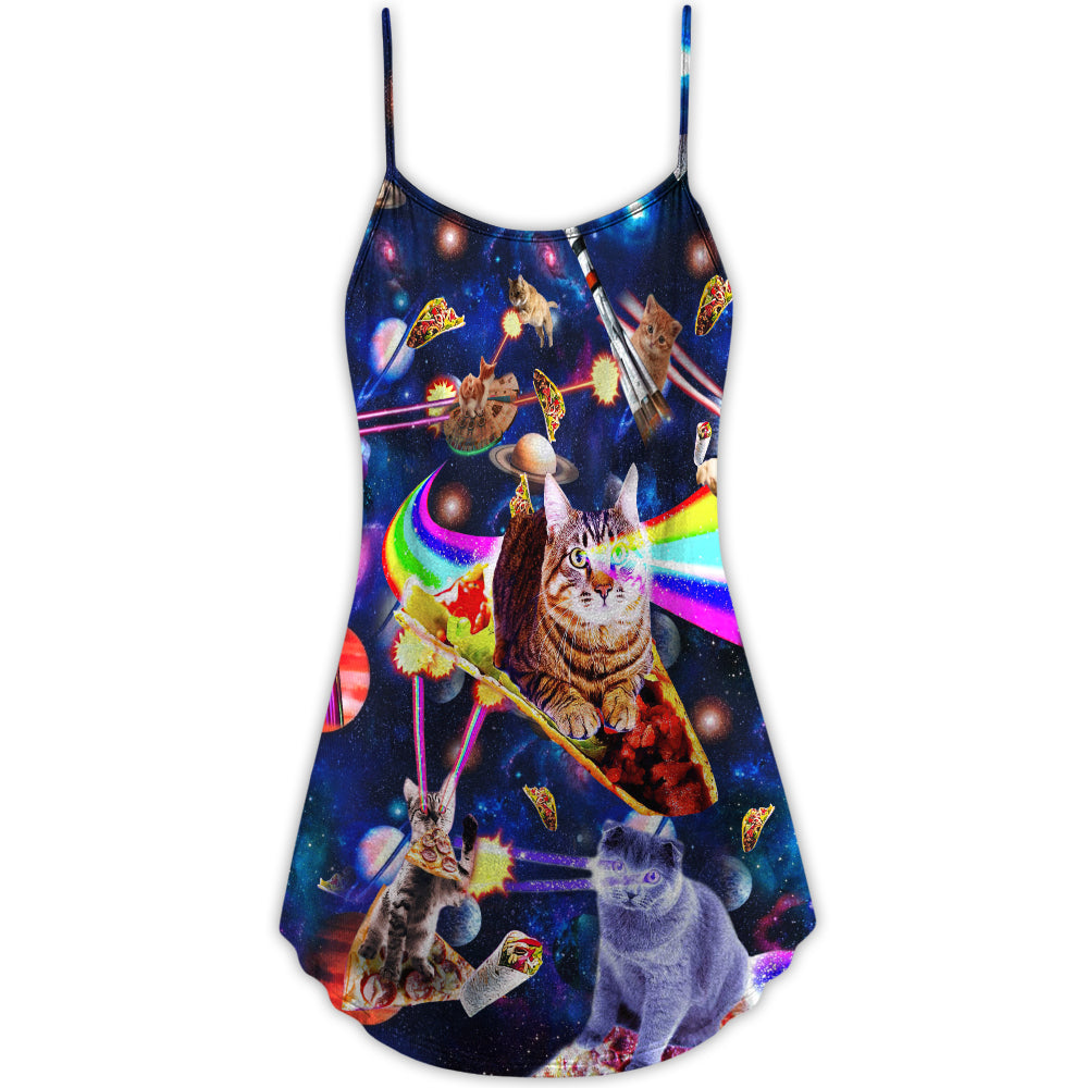 Space Galaxy Cat Ride – Women's Summer Sleeveless V-Neck Camisole Dress