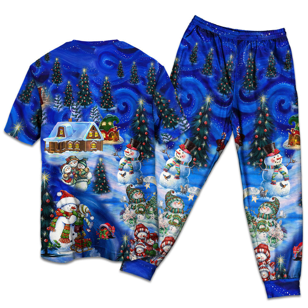 Christmas Snowman Chilling With My Snowmies - Pajamas Short Sleeve - Owls Matrix LTD