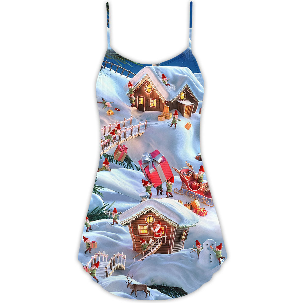 Santa And Gnome Merry Xmas – Women's Summer Sleeveless V-Neck Camisole Dress