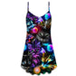 Cat Playing Golf Neon Lightning – Women's Summer Sleeveless V-Neck Camisole Dress