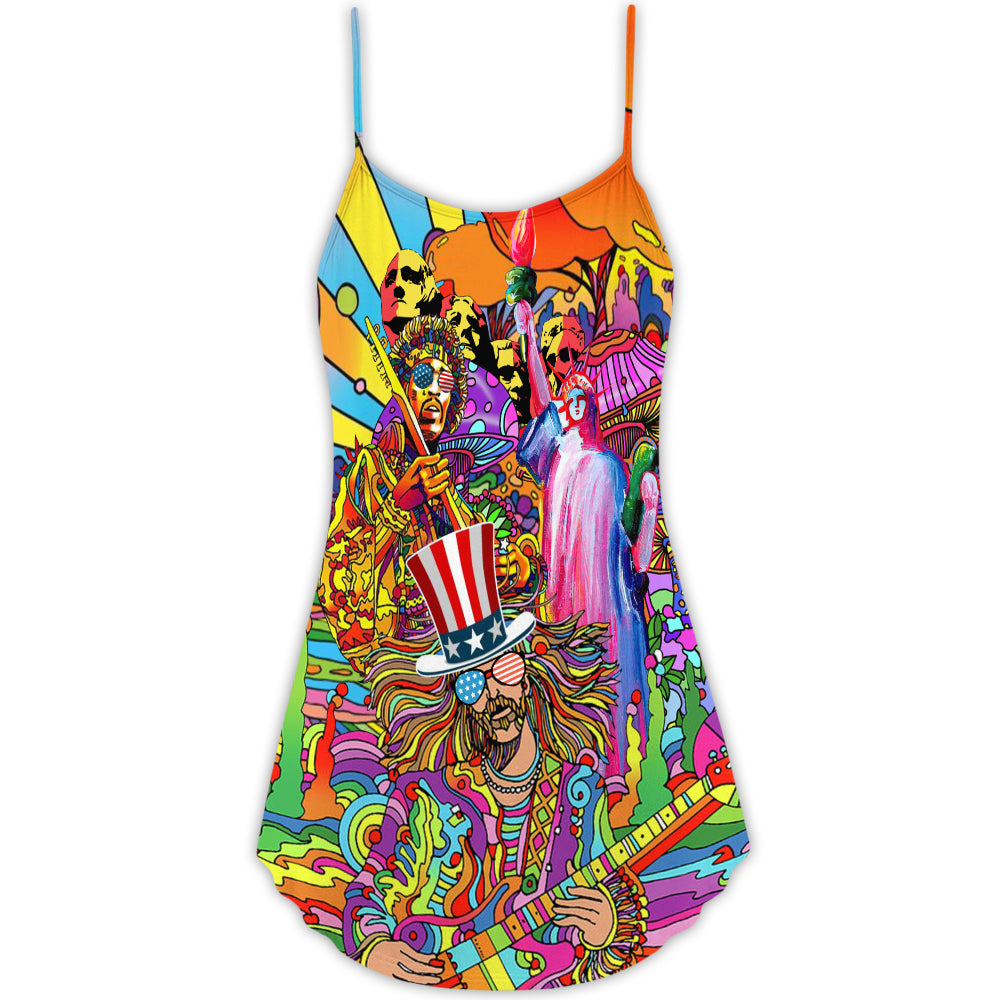 Hippie Patriotic Cool Style – Women's Summer Sleeveless V-Neck Camisole Dress