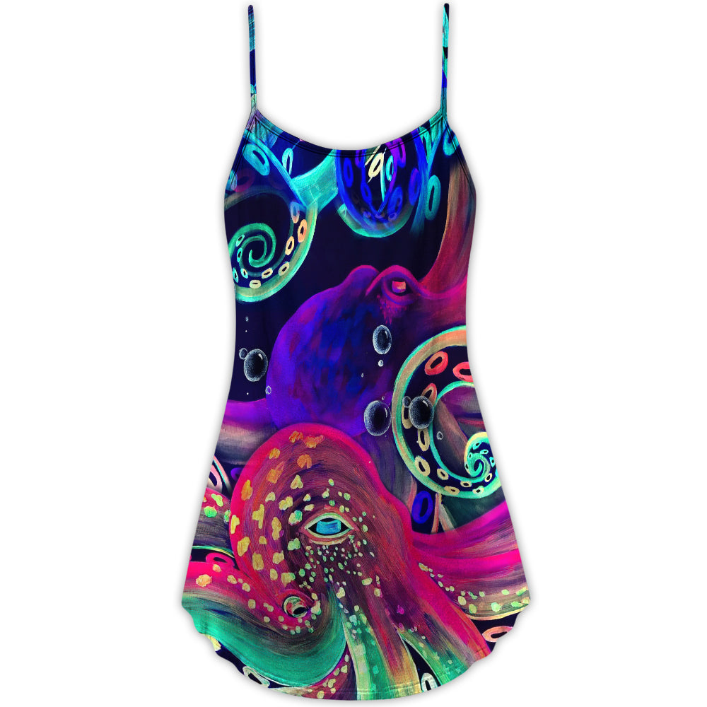 Neon Octopus Under The Sea – Women's Summer Sleeveless V-Neck Camisole Dress