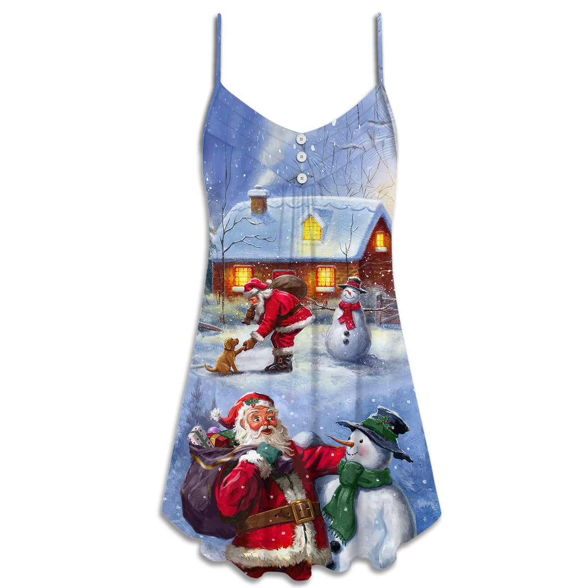 Santa Snowman Village Gift – Women's Summer Sleeveless V-Neck Camisole Dress