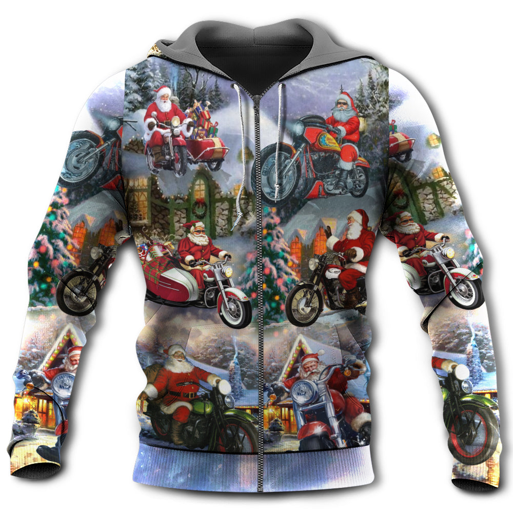 Santa Motorcycle Snow Mountain - 3D Hoodie