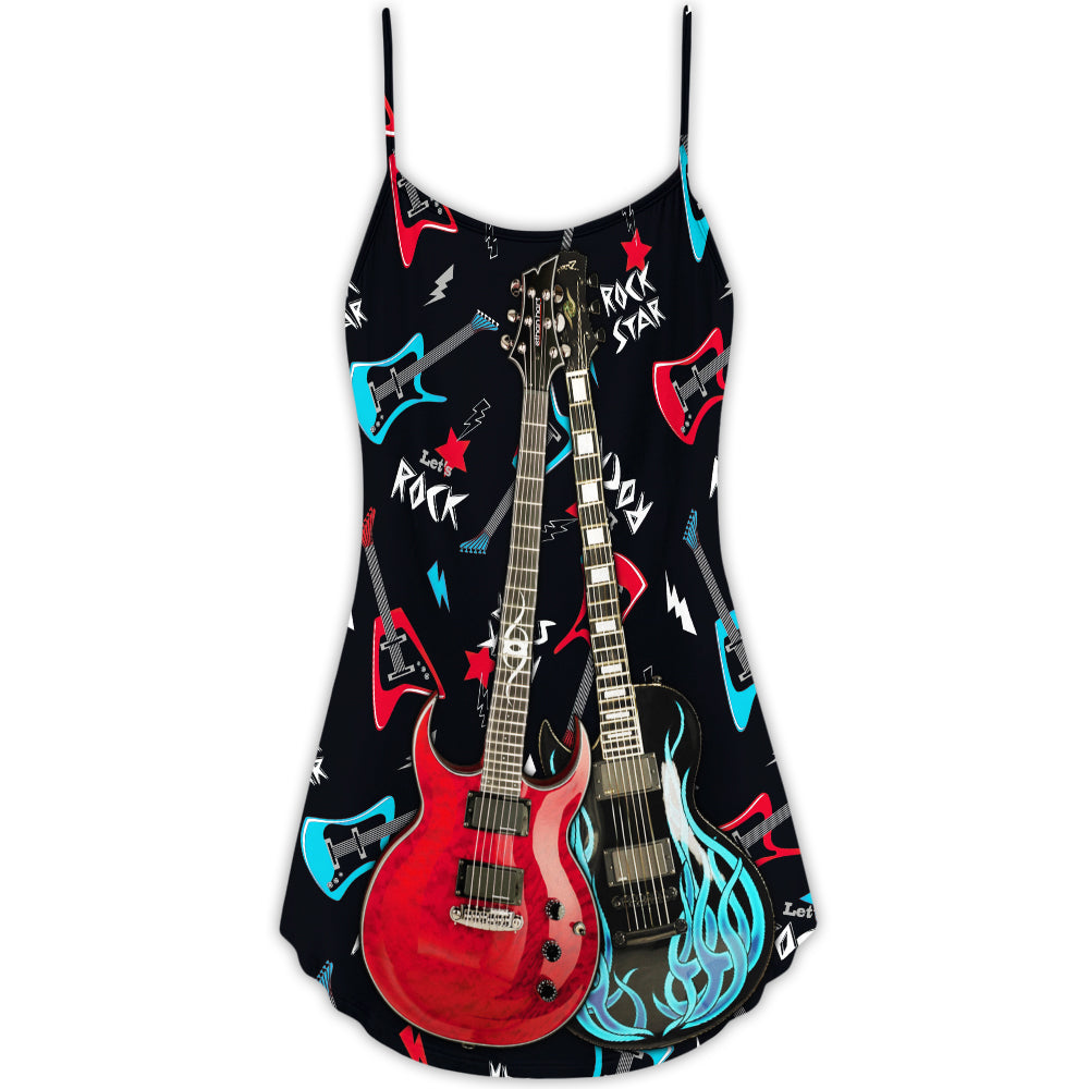 Guitar All I Need Is Music – Women's Summer Sleeveless V-Neck Camisole Dress
