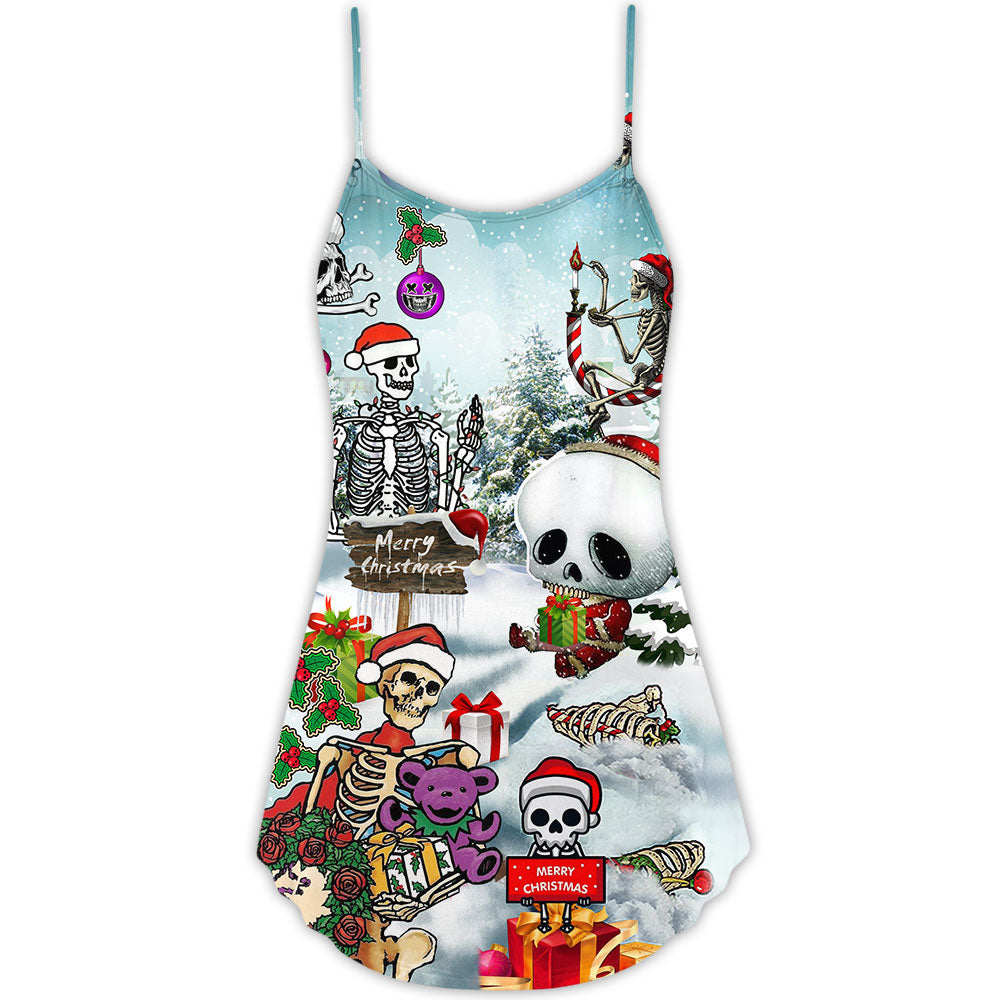 Skull Christmas Snow Vibe – Women's Summer Sleeveless V-Neck Camisole Dress