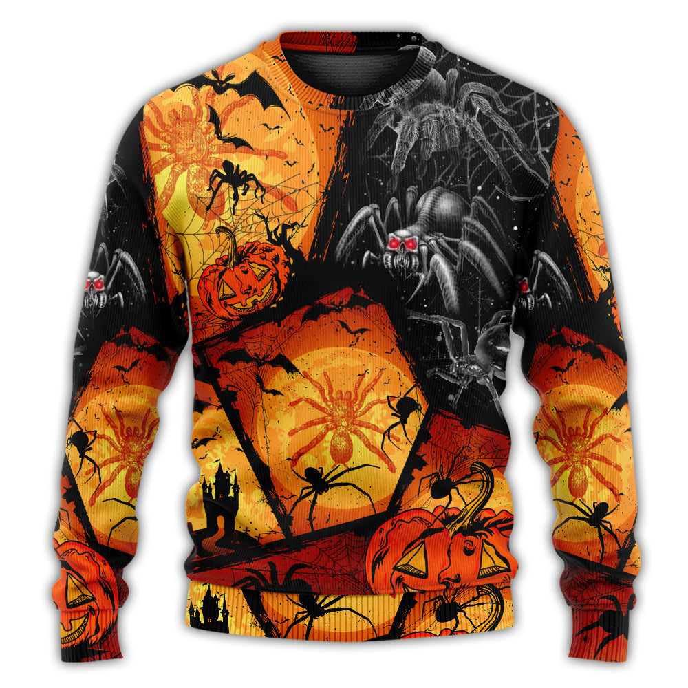 Halloween Spider Pumpkin Night Art – Sweater - Ugly Christmas Sweater