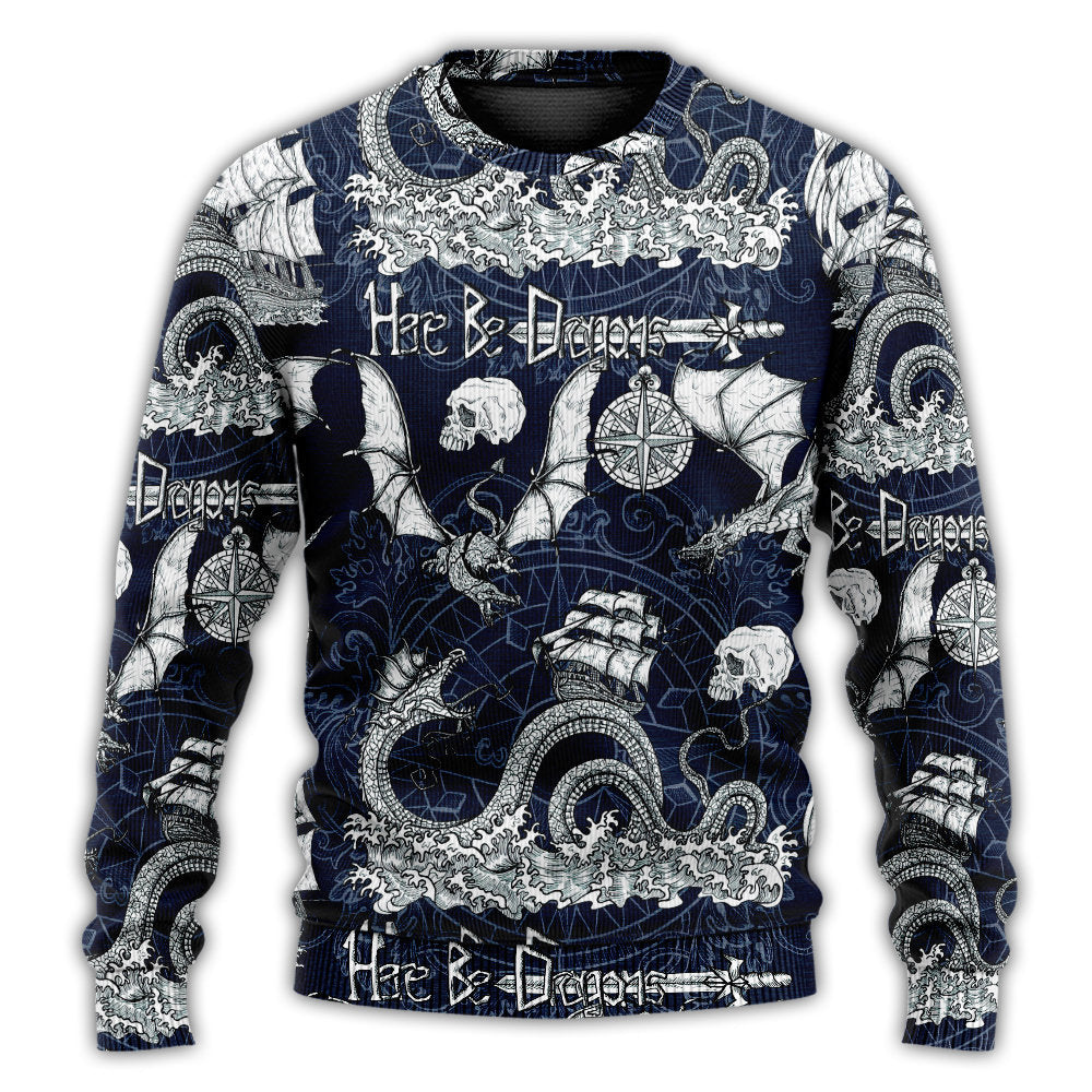 Dragon Skull Old Ship Sea Life Art – Sweater - Ugly Christmas Sweater
