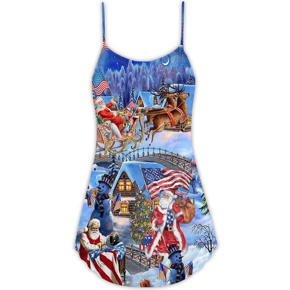 Christmas Patriotic Santa Theme – Women's Summer Sleeveless V-Neck Camisole Dress