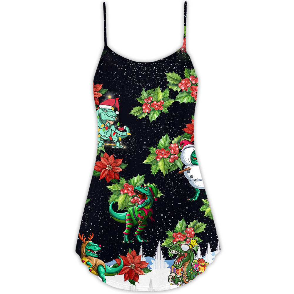 Dinosaur Funny Merry Christmas – Women's Summer Sleeveless V-Neck Camisole Dress