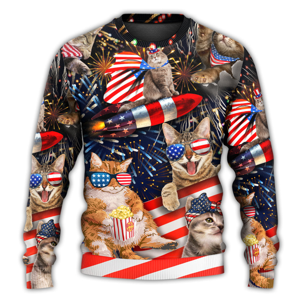Cat Independence Day Fireworks Style – Sweater - Ugly Christmas Sweater