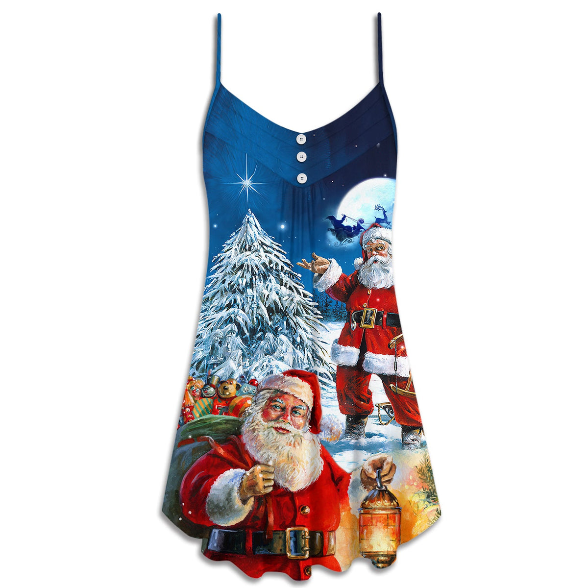 Santa Story Night Painting – Women's Summer Sleeveless V-Neck Camisole Dress