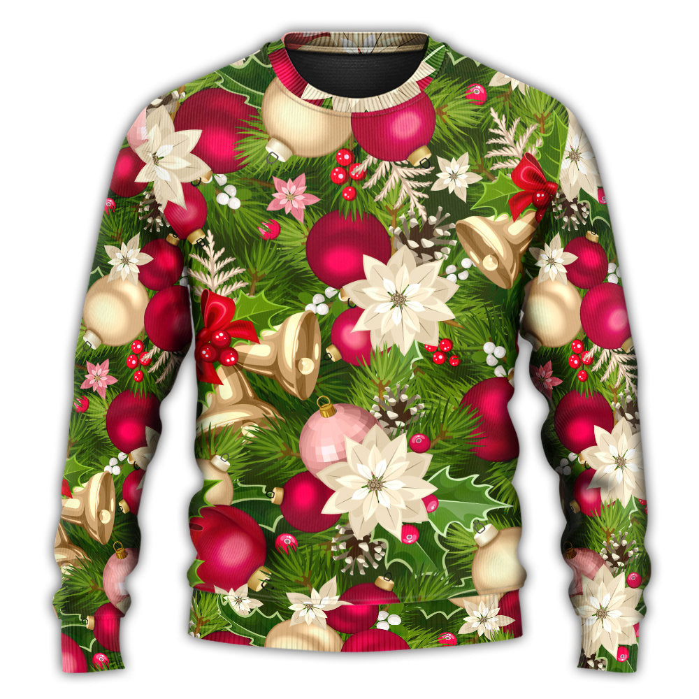 Christmas Fir Tree And Poinsettia Flowers – Sweater - Ugly Christmas Sweater
