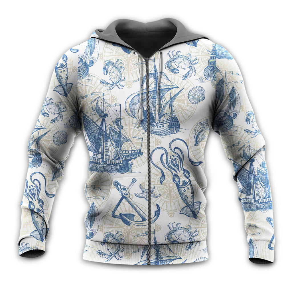 Vintage Sailboat Sea Map Art - 3D Hoodie