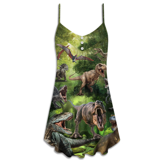 Forest Dinosaur Cool Style – Women's Summer Sleeveless V-Neck Camisole Dress