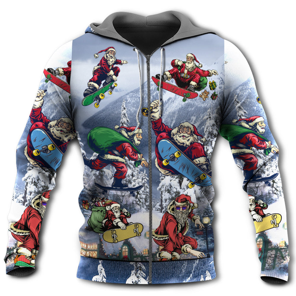 Santa Skateboard Snow Mountain - 3D Hoodie
