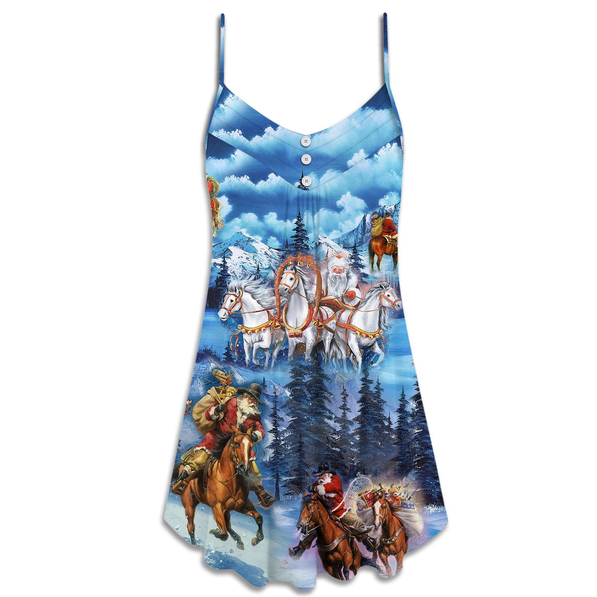 Horses And Santa Christmas Love – Women's Summer Sleeveless V-Neck Camisole Dress
