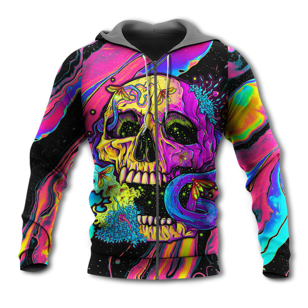 Skull And Moth Night Butterfly Neon Art – 3D Hoodie