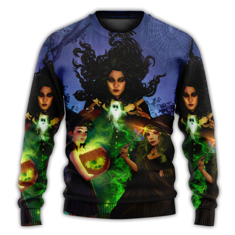 Halloween Witch Ghost Dark Forest Art – Sweater - Ugly Christmas Sweater