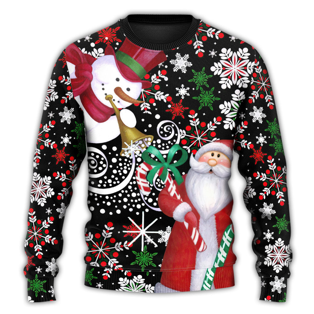 Christmas Snowy Day With Santa And Snowman – Sweater - Ugly Christmas Sweater