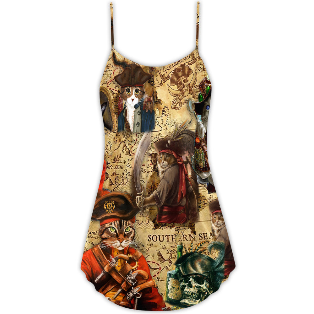 Pirate Cat Cool Style – Women's Summer Sleeveless V-Neck Camisole Dress