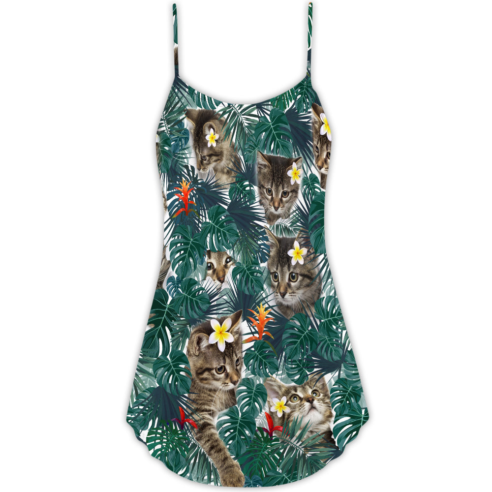 Cat Powered Tropical Island – Women's Summer Sleeveless V-Neck Camisole Dress